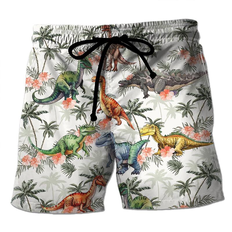 Funny 3D Printing Dinosaur Beach Shorts For Men Street Drawstring Swimming Trunks Kids Summer Animal Pattern Surfboard Shorts
