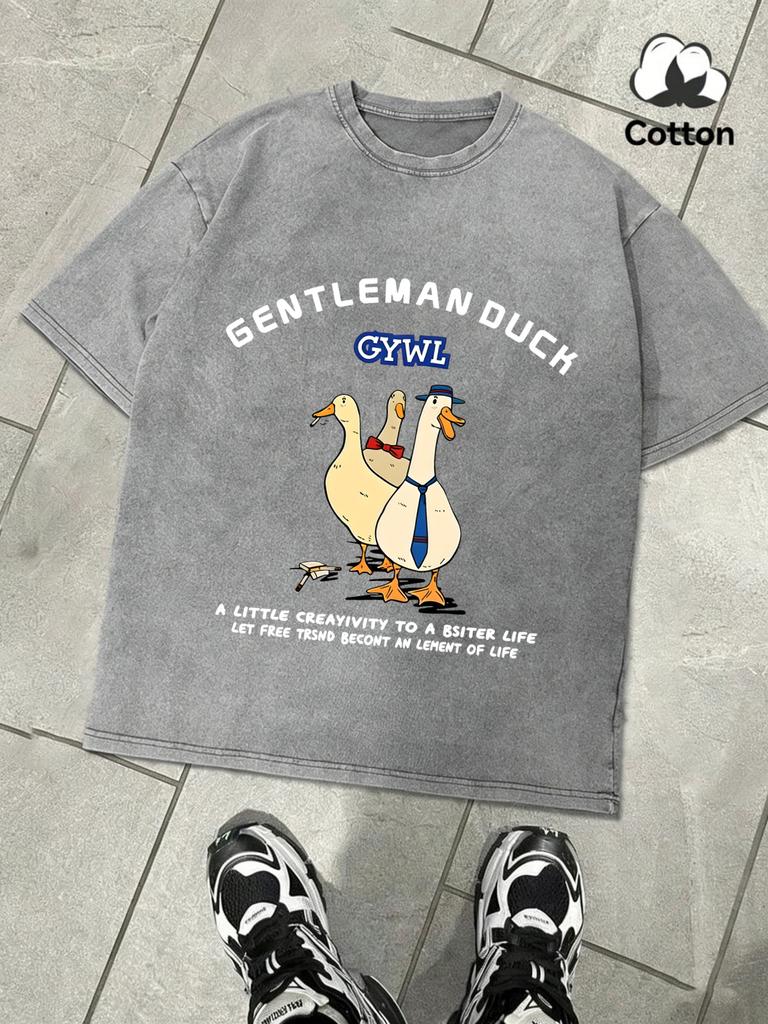 Gentleman Duck Like Free Printing Retro Mens TShirt Fashion ONeck Tee Snow Wash Clothing Soft Cotton Loose Short Sleeve