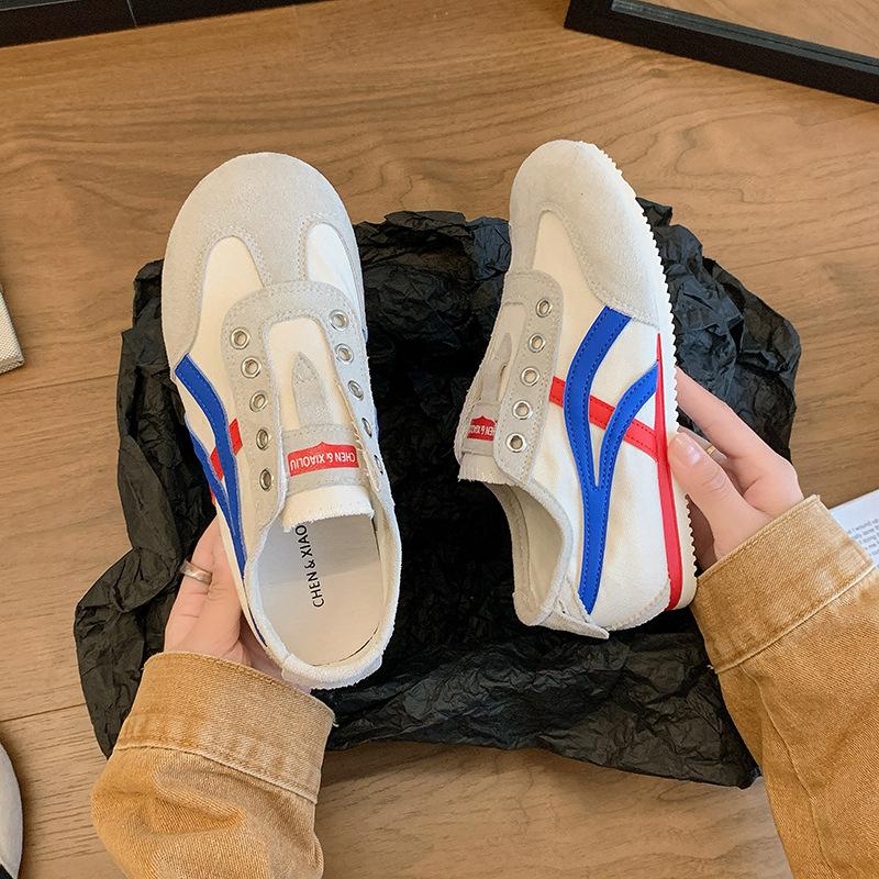 Flat-bottomed German training shoes women's shoes 2025 new summer thin one-pedal Forrest Gump shoes color matching sports little white board shoes