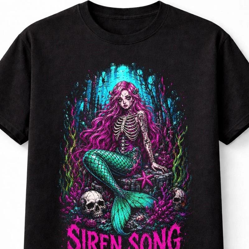 Siren Song Gothic Mermaid Skeleton Horror Fantasy Unisex TShirt S