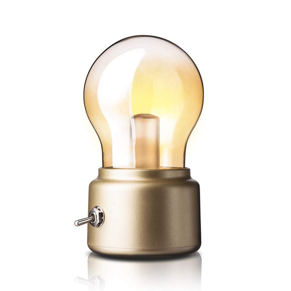 

Haruhana Retro Design Filament Edison Bulb Vintage Style LED Table Lamp, USB Rechargeable (Gold)