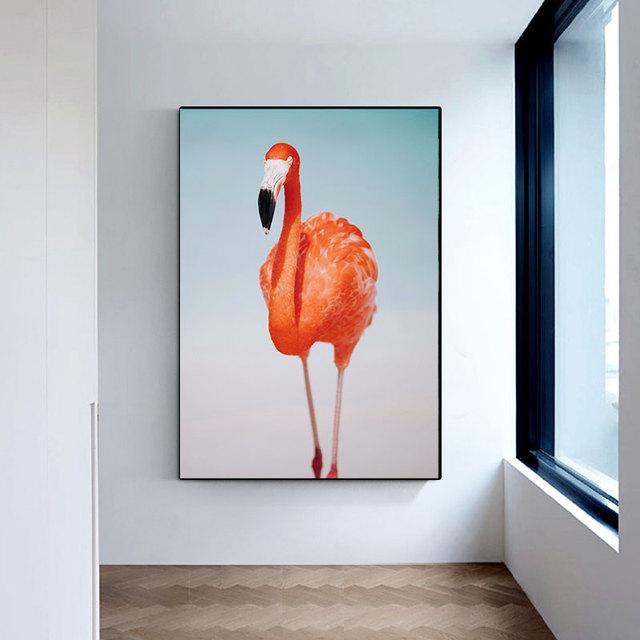 Nordic Posters and Prints Pink Flamingo Green Leaves Canvas Painting Wall Art Animal Pictures for Living Room Cuadros Home Decor