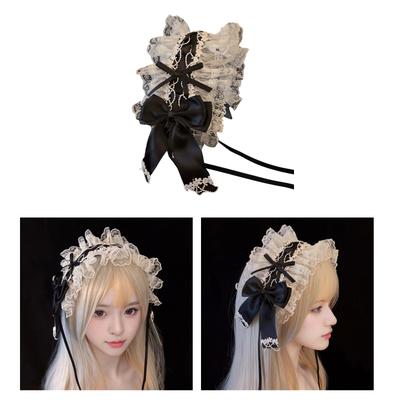 Gothischer Rüschenspitzen-Schleifenknoten-Kopfschmuck Cosplay Haaraccessoires für Dienstmädchen-Mädchen Süßes Stirnband Süße Party-Accessoires