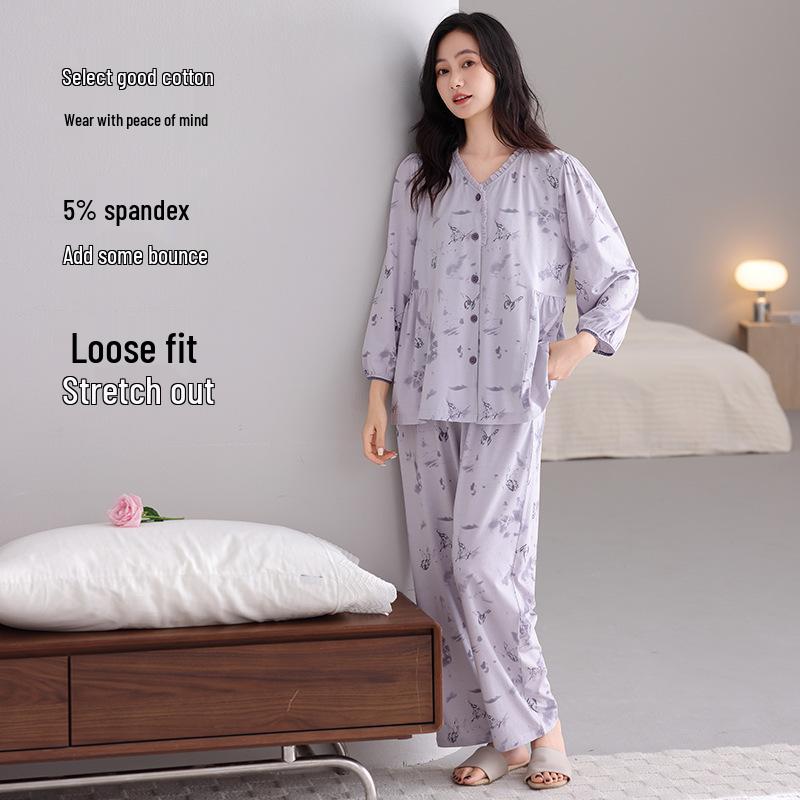 Women's 2025 Summer/Fall Long Sleeve Cotton Pajama Set - Plus Size