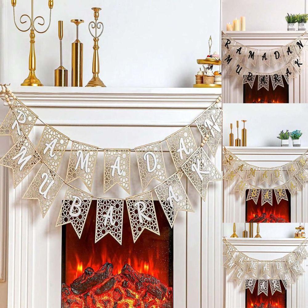 

Дерев яна підвіска Ід Мубарак Ручна робота Англійські літери Підвісні бирки Декор Рамадану Приладдя для вечірки золотий
