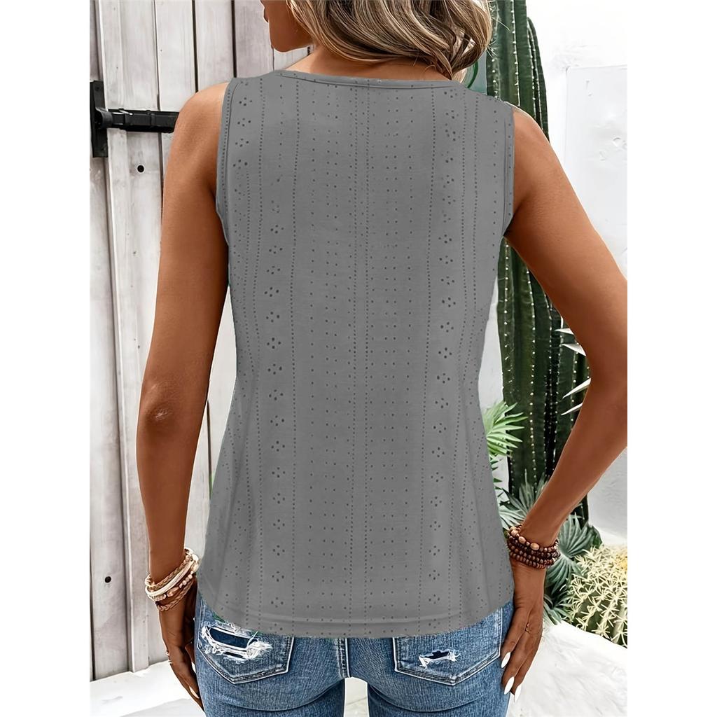 Women's solid color v-neck casual hollow vest