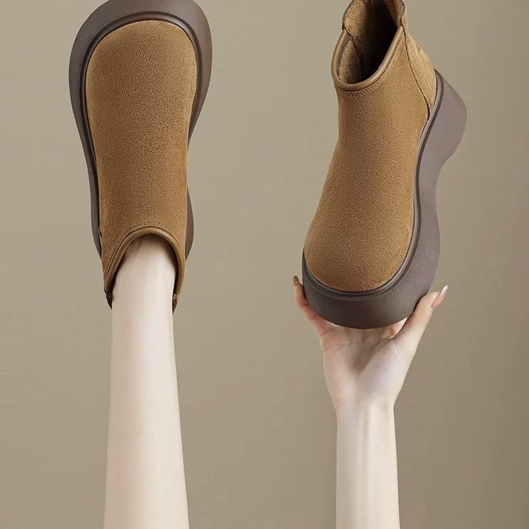 Fleece chimney muffin Martin boots women's 2025 new autumn and winter matte thick-soled big head thick-soled Chelsea short boots tide