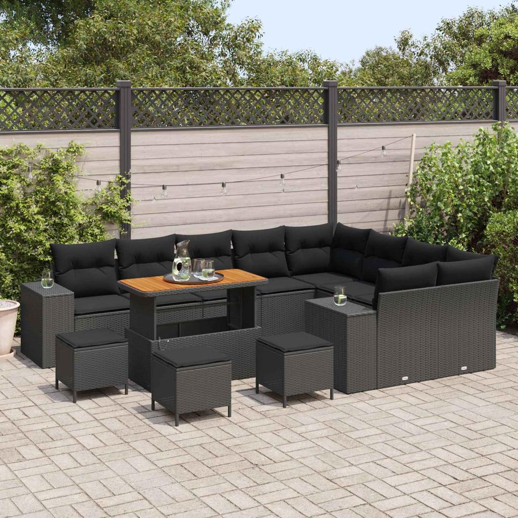 Garden Sofa Set with Cushions 13 pcs Black Poly Rattan