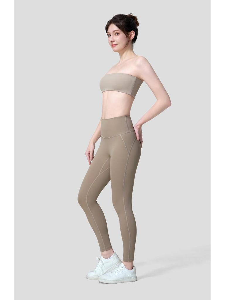 Women's High Waist Tummy Control Yoga Leggings - Bare Feel, Peach Butt, Cropped Running Fitness Pants