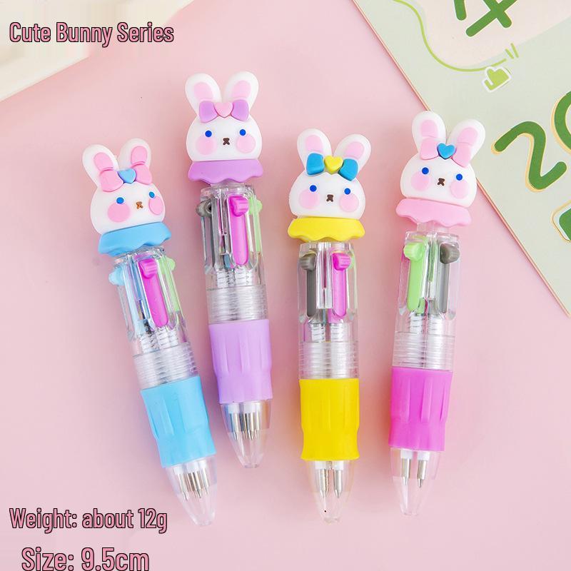 Cartoon Four-Color Ballpoint Pen - Cute Mini Oil Pen for Elementary Students, Learning Stationery, School Rewards, and Gifts