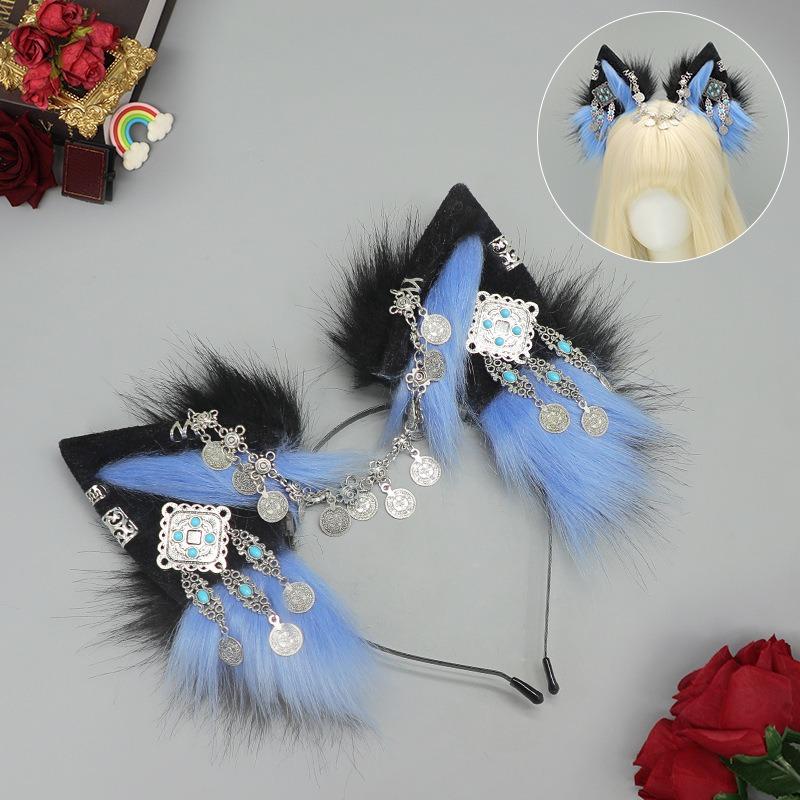 Tibetan Hair Accessories Exotic Wolf Ears Beast Ears Headband Bohemian Travel Photography Props Miaojiang Tassel Wolf Ears Wolf Tail Set