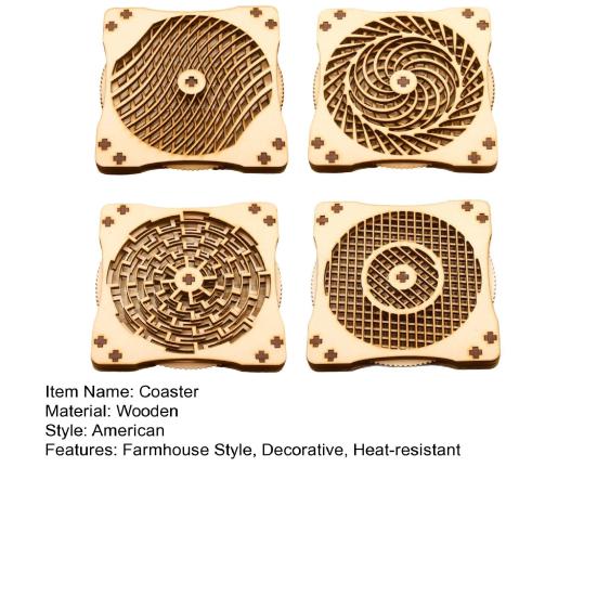1/4Pcs Wooden Kinetic Coasters Farmhouse Rustic Heat-resistant Coffee Mug Cup