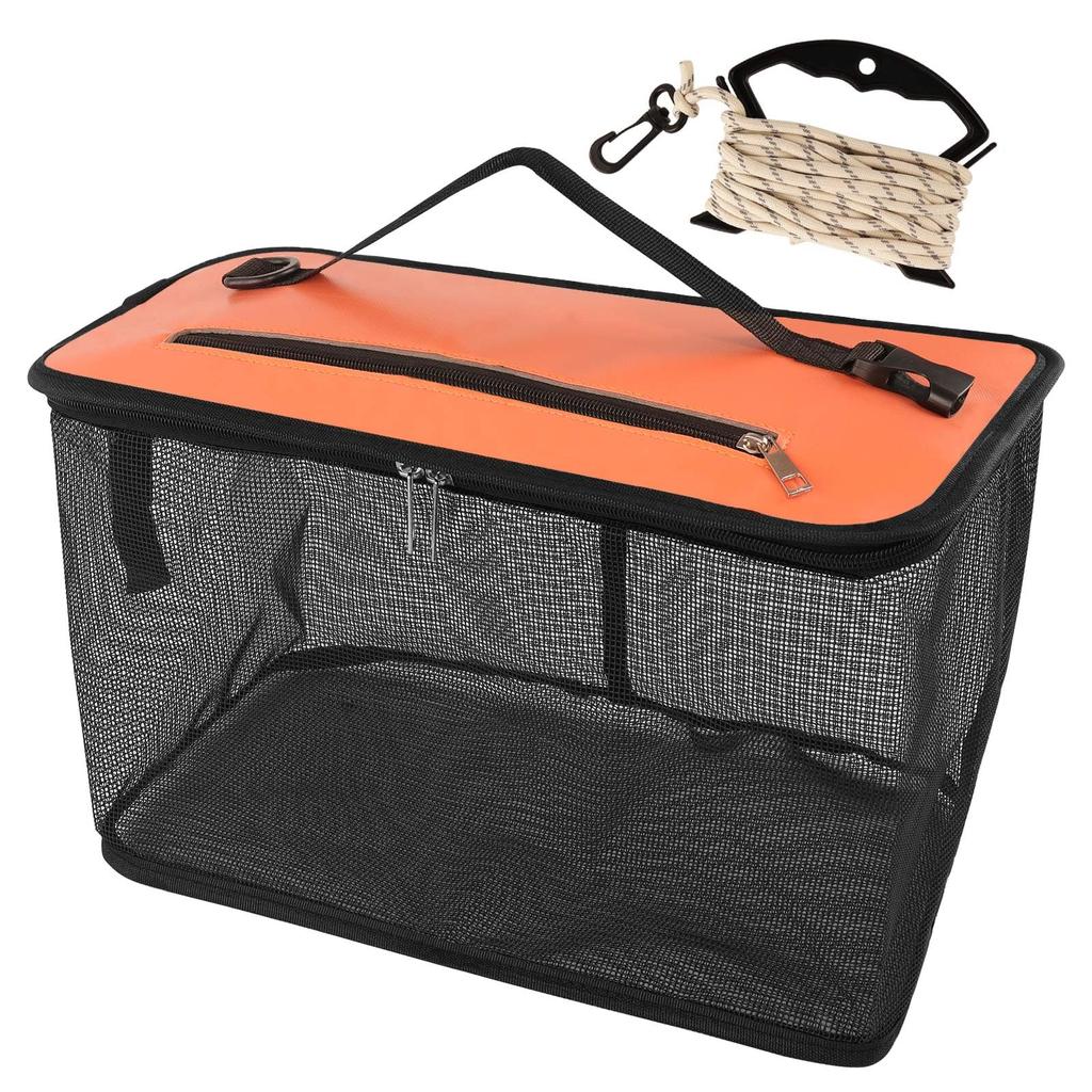 Foldable Floating Fishing Net, 40x24x24cm, 26L Capacity, Fishing Net, Bucket, Floating Fishing Net with 5m Nylon Rope (Orange)