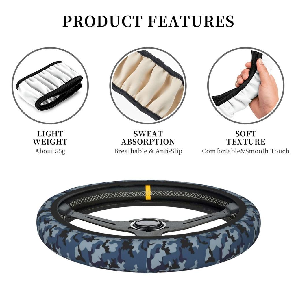 Asamike Steering Wheel Cover, S Size, Car Steering Wheel Cover, Stylish, Adorable Camouflage, Camouflage,