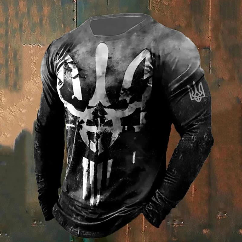 Men's Retro Viking Norse Mythology Totem 3D Printed Casual T-shirts Round Neck Fashionable Long Sleeved T-shirts