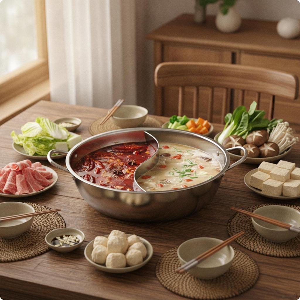 Divided Pot with Ladles Stainless Steel TwoFlavor Cookware for Families,