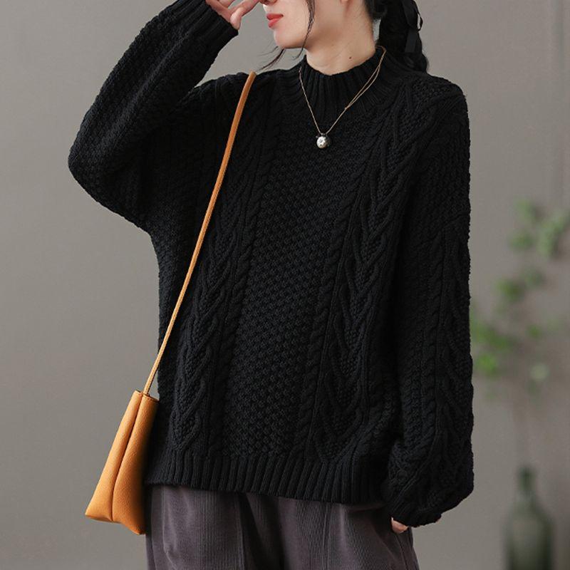 Plus Size Women's Autumn Winter Knitted Sweater Loose Half Turtleneck Loose Bottoming Shirt Pullovers