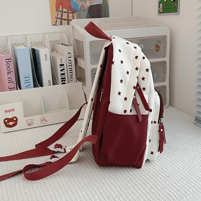 Children's Small Backpack Color Block Stars Print Student Schoolbag