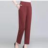 Summer Ice Silk Thin Casual Pants, Casual Straight Nine-inch Pants, Loose High-waisted Elastic and Tight-waist… More