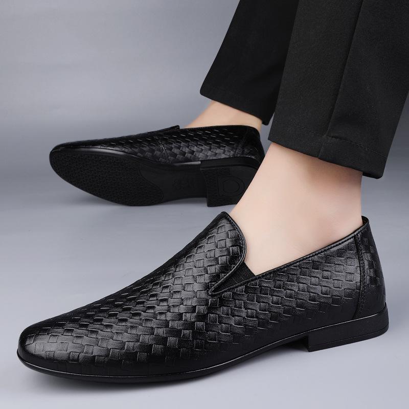 86 Men'S Shoes, Leather Shoes, Formal Loafers, Casual Shoes, Spring Low-Top Foot-Fitting Woven First-Layer Cowhide Surface Single Shoes