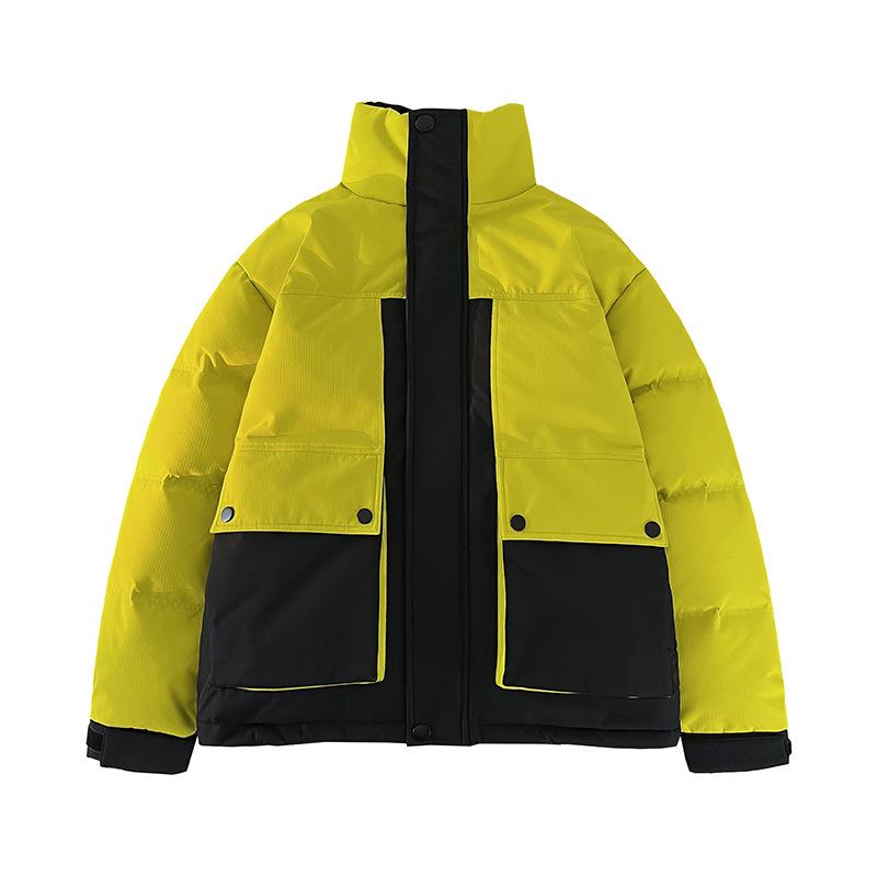 Men's Hooded Down Jacket, New Winter 2025 Color Block, Warm Thickened Workwear with Stand Collar
