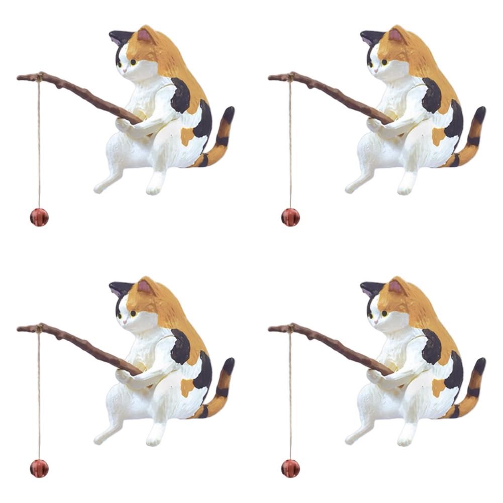 1-5pcs Fishing Cat Ornaments Sitting Fishing Little Cat Statue Fish Landscaping Cartoon Figurine Water Tank Aquarium Decorations