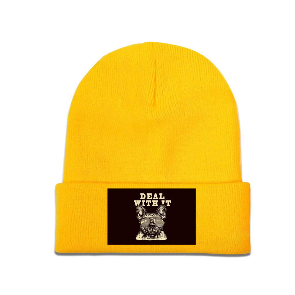 

Вязаная шапка с французским бульдогом, шапки, осенне-зимняя шапка, теплые шапки в стиле хип-хоп, женские подарки унисекс One Size