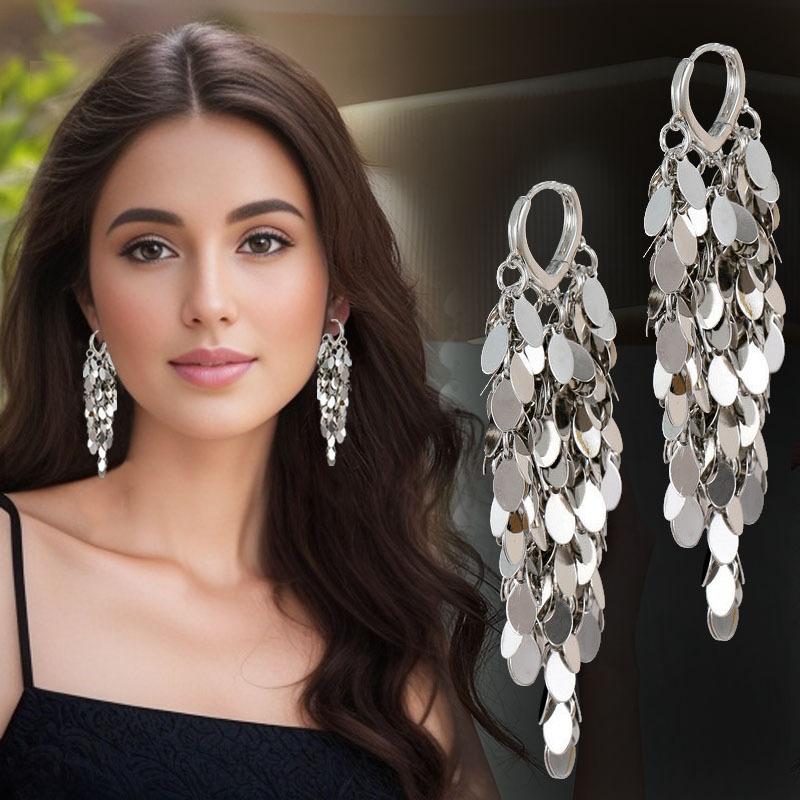 1 Paire Boucles d'Oreilles Pendantes Pailletées Glamour pour Femmes Bijoux de Mode Récents Pendentif Forme Feuille en Fer Boucles d'Oreilles à Glands Merveilleux Accessoires de Fête