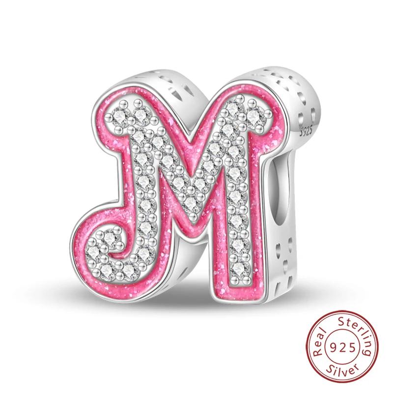 New Copper Teenage Girl Pink 26 Letters Charms Beads For 3Mm Original Bracelets Diy Jewelry Birthday Gifts