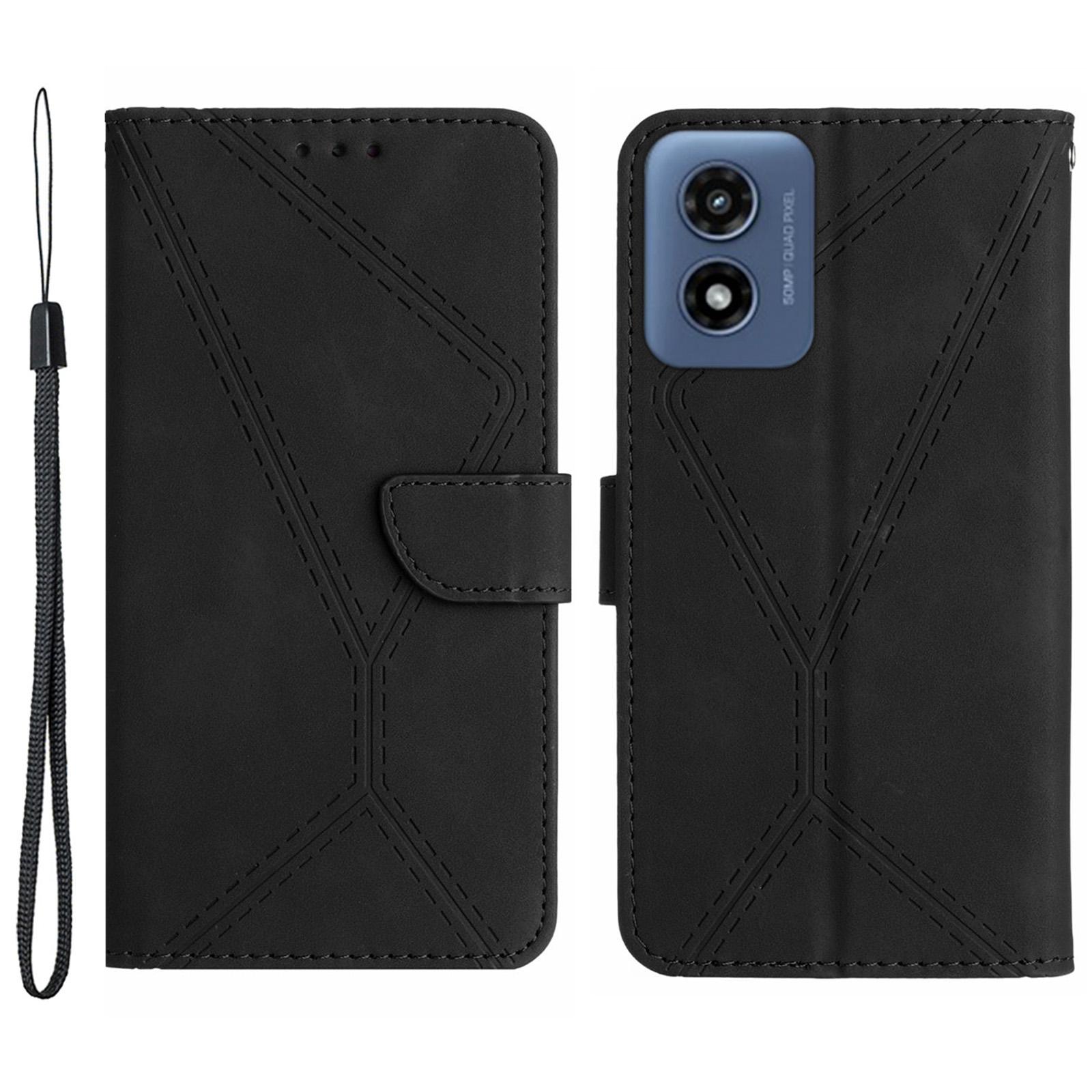

HT05 For Motorola Moto E14 4G/G04 4G/G04s 4G/G24 4G Case Leather Skin-Touch Phone Cover Wallet Black
