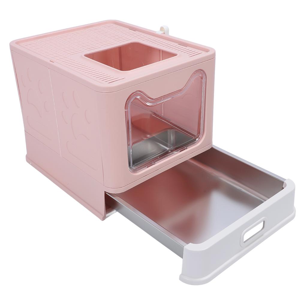 Enclosed Cat Litter Box Stainless Steel Large Drawer Style Odor Proof Anti Splashing Foldable Cat
