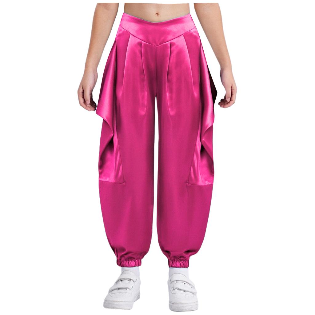 Mädchen Bauchtanzhose Einfarbiges Design mit gerüschtem halb-elastischem Bund Haremstil für Auftritte
