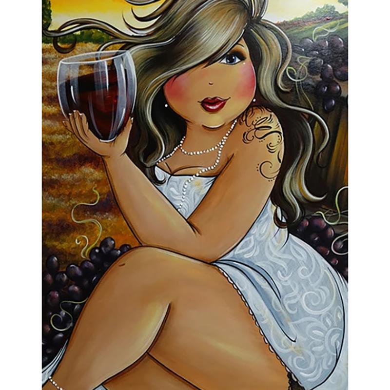 DIY Diamond Painting Full Round Drill Fat Women Fat Ladies Diamond Art Embroidery Broderie Diamant Picture By Rhinestones