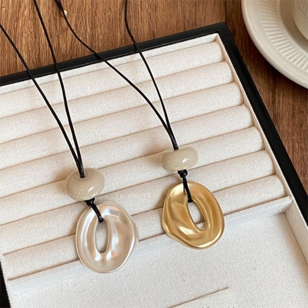 Geometric Oval Stone Pendant Necklaces Matte Color Neck Chain Hollow Necklace  Jewelry Accessories