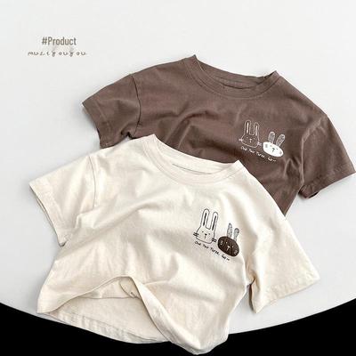 Cartoon Kaninchen Sommer T-Shirt - Kinder Kurzarm Oberteil aus reiner Baumwolle, Koreanischer & Japanischer Stil