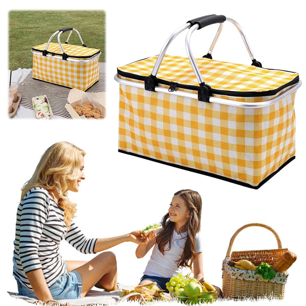30L Camping Picnic Basket Waterproof Foil Folding Cooler Bag Keep Fresh Lunch Box Basket Food Carrier for Camping Picnic Travel