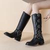 2025 Autumn New Fashion Women Cowboy Boots Belt Buckle Women Knight Boots British Style Women Chunky Heel Long Boots Botas Mujer