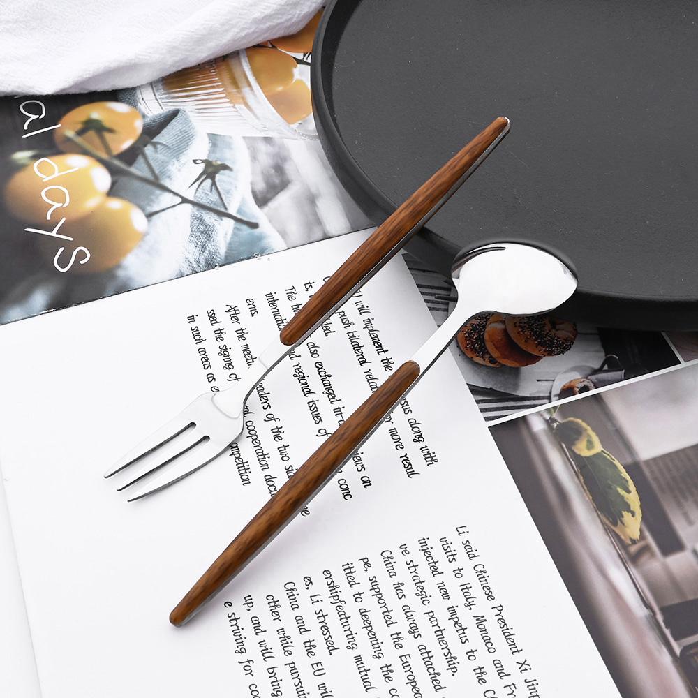 16/24/36 Stück Geschirrset Edelstahl Imitation Holzgriff Klemme Westliches Messer Gabel Löffel Besteck Geschirr Silberware