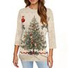 Damen T-Shirt mit Weihnachtsdruck, 3/4-Ärmel, für den Alltag, Wochenendmode, Basic, Rundhalsausschnitt, normales Oberteil