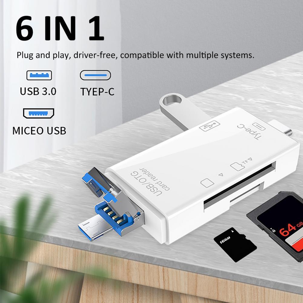 6 In 1 SD USB Type C Card Reader USB 2.0 TF/Mirco SD Smart Memory OTG Flash Drive Cardreader Adapter