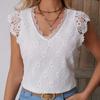 Summer New Lace Splicing, Women's Fashion Thin Section V-neck Pullover Shirt Tops Outside