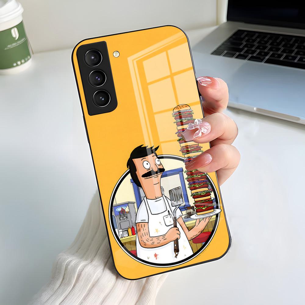Coque de téléphone B-Bobs B-Burgers Pour Samsung S26 S25 S24 FE S23 S22 S21 Plus S20 Ultra Note20Ultra Couvercle en Verre Noir