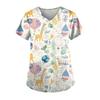 Women's Clothing Cartoon 3D Print V-neck Women's Working Clothes Tops Short Sleeve With Pockets Carers Medical Nurse Uniform