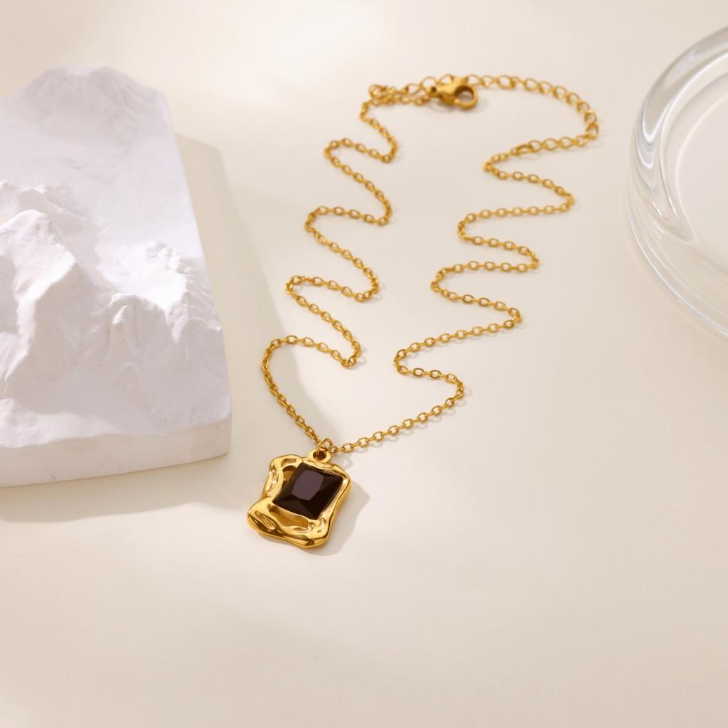 Irregular Zircon Square Pendant Necklaces Gold Plated Stainless Steel Necklace Birthday Party Christmas Jewelry Gifts