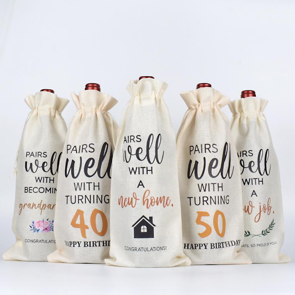 

50pcs Drawstring Bag for Birthday Gifts A Wine Bottle Drawstring Bag Party Wine and Red Wine Gift Bags 50pcs