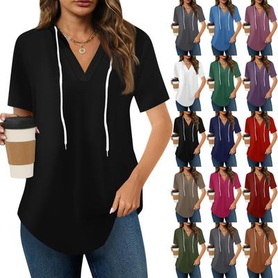 Women's Summer V Neck Tee Shirts Short Sleeve Hoodie Tunic Tops  Casual Loose Tunic Sweatshirts