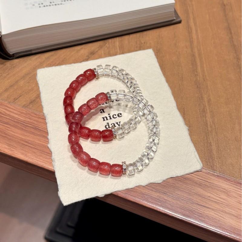 Natural Strawberry Quartz Clear Beaded Bracelet Women 8mm Round Handmade Fashion Jewelry