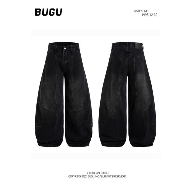 Vintage Washed Deconstructed Cropped Flared Jeans Men Women Relaxed Fit Straight Leg Wide Dragging Pants