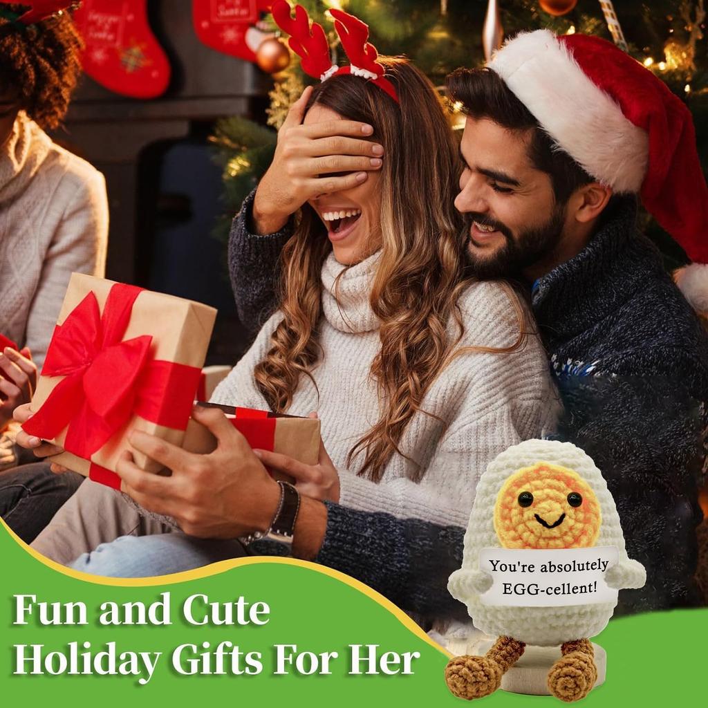 Funny Crochet Positive Energy Egg Doll Home Room Decoration Handmade Knitted Yarn Hug Pocket Egg Dolls with Card Christmas Gifts