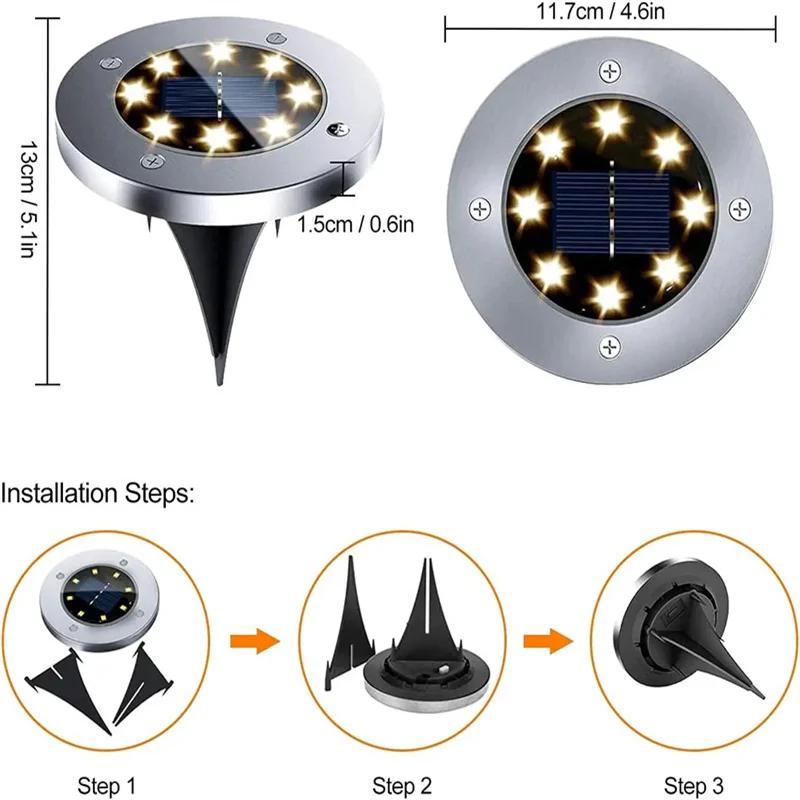 IP68 LED Outdoor Solar Power Ground Light Solar Path Deck Lights Underground Light Yard Driveway Lawn Garden Decor Lighting